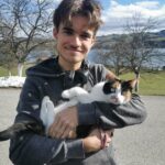 man, cat, domestic animal, teenager, young, mammal, friendship, together, pet, team, kitten, domestic cat, animal, outdoors